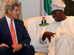 President Jonathan with US Secretary of State, John Kerry at the State House, Marina, Lagos