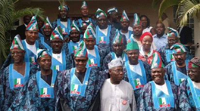 File: APC chieftains with Obasanjo yesterday during Buhari's presidential campaign to Abeokuta.