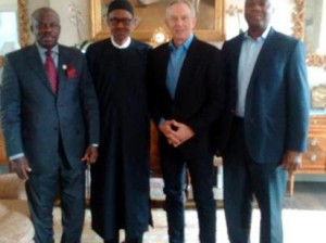 From Left; Gov Amosun of Ogun State, Gen Buhari, Mr. Blair and Sen. Saraki in London.