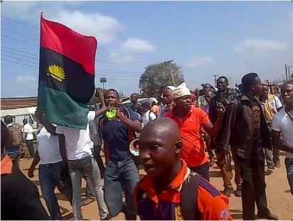 POB potesters grounding Onitsha, the commercial city of Anambra State, South-east Nigeria, during their 1 Million March, to call for the immediate release of their leader, Nnamdi Kanu. Kanu was arrested by the Department of State Services, DSS, on his way into Nigeria from UK