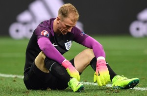 England's goalkeeper Joe Hart reacts after England lost 1-2 to Iceland in the   Euro 2016 round of 16 football match between England and Iceland at the Allianz   Riviera stadium in Nice on June 27, 2016.   / AFP PHOTO / PAUL ELLIS