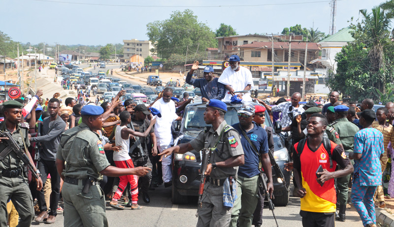 Governor   Elect in Ondo State ,Rotimi Akeredolu jubilating after the INEC declared him   winner of Ondo Governorship election in Owo Town. PHOTO; AKEEM SALAU