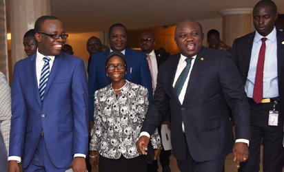    R-L: Lagos State Governor, Mr. Akinwunmi Ambode, with Permanent   Secretary/Accountant General, Mrs. Abimbola Umar and Commissioner for   Finance/Economic Planning & Budget, Mr. Adeyemi Ashade  during the Governor's   meeting with investors on Bond Issuance at the Eko Hotel & Suites, Victoria   Island, Lagos.