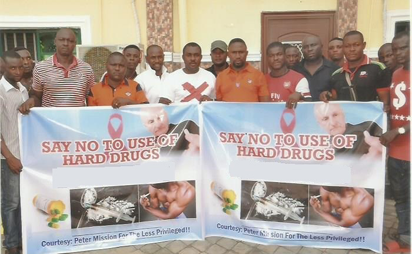 rally: Members of Peter’s Mission for the Less Privileged, led by the Chairman of the NGO, Mr. Peter Onoriobe-Smith, during a sensitiasation rally against abuse of hard drugs in Ughelli, Delta State.
