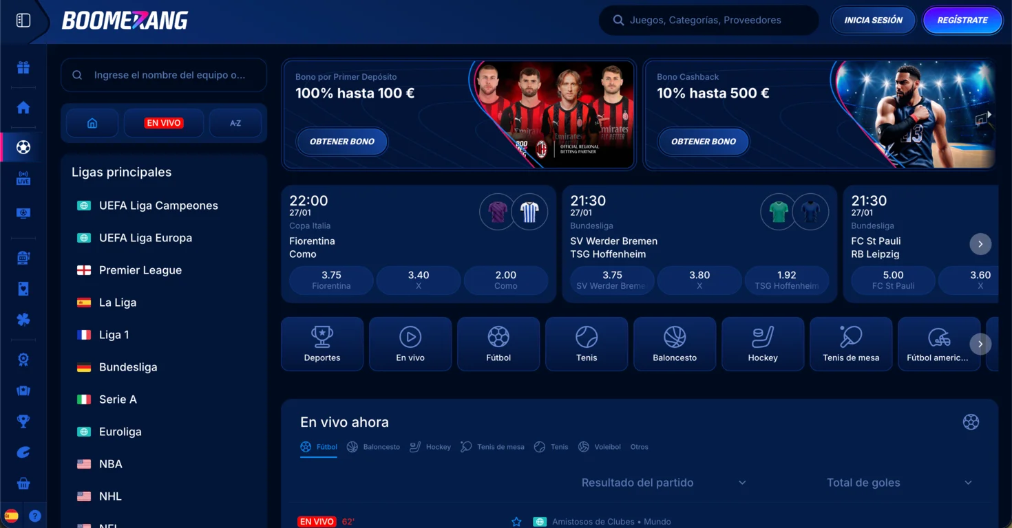 Apuestas deportivas en Boomerang Bet