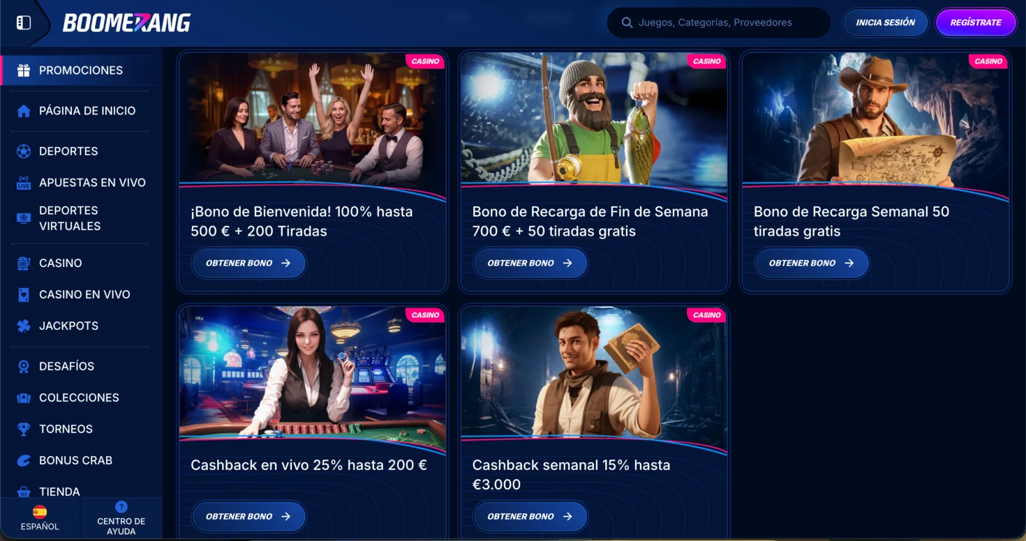 Bonos del casino Boomerang Bet