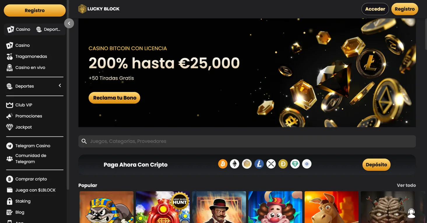 Lucky Block casino cripto sin verificación
