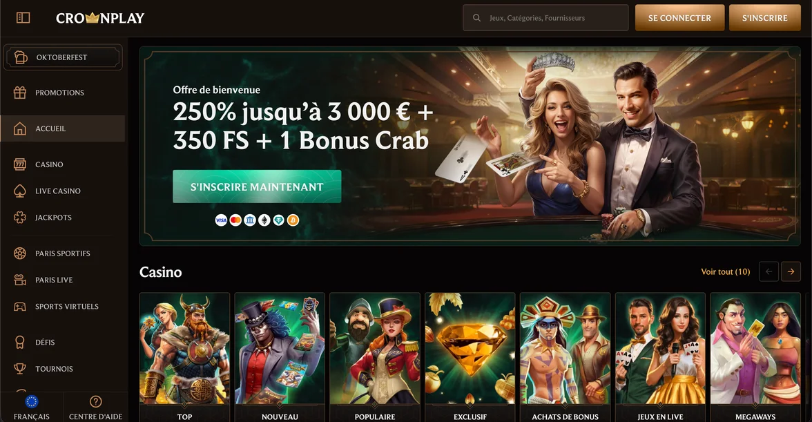 CrownPlay Casino capture d'écran de la page principale