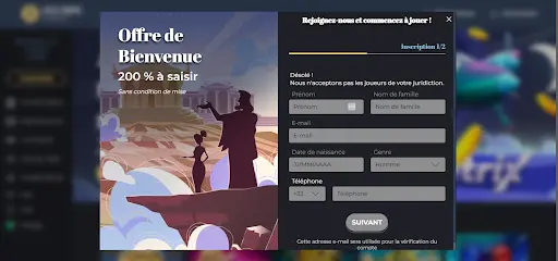 Interface de connexion sécurisée du site Olympe Casino montrant les champs identifiant et mot de passe