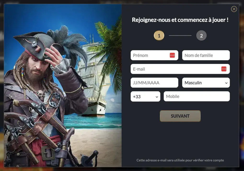 Interface du site web Tortuga Casino montrant la page de connexion et des machines à sous