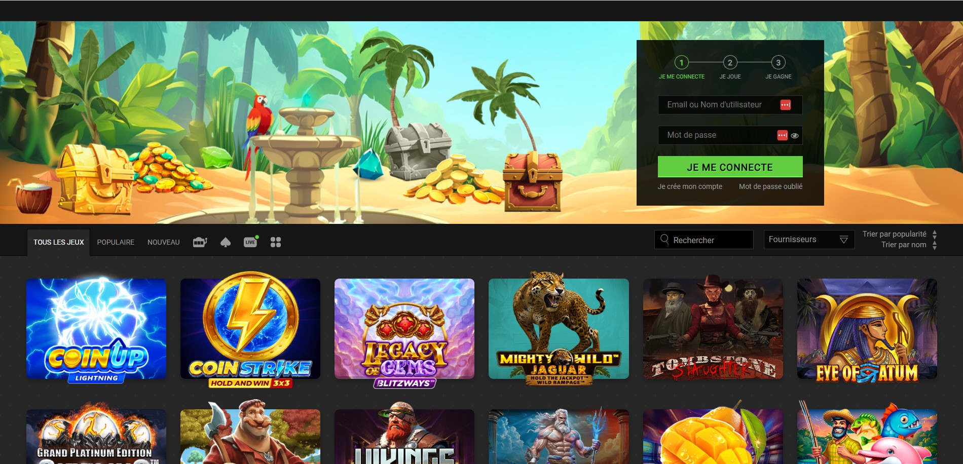 Interface du Winoui Casino en ligne