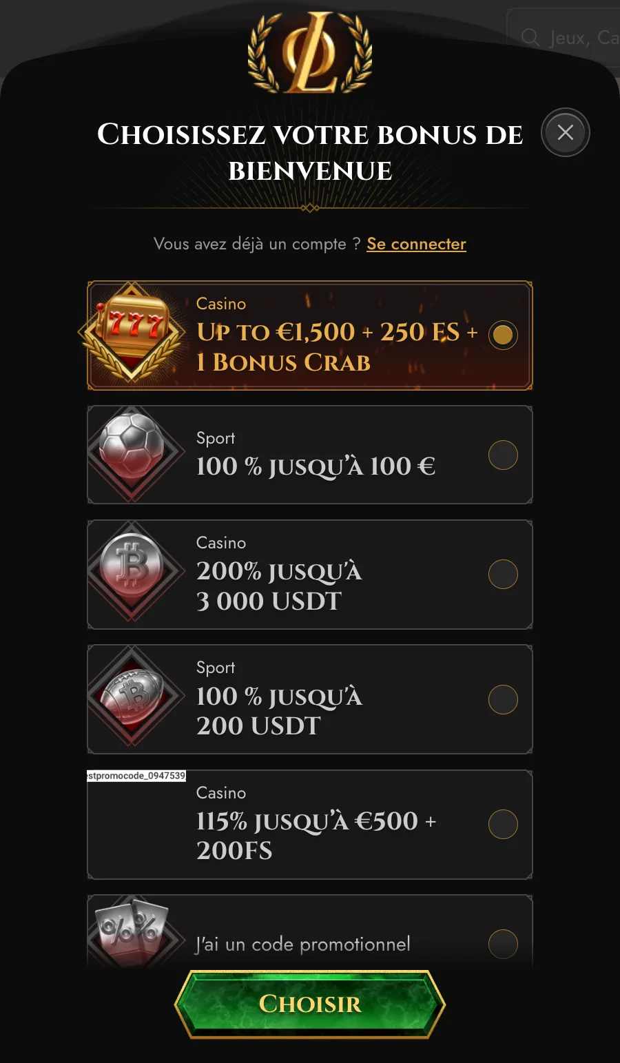 Inscription à Legiano Casino