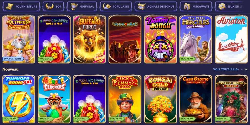 DivaSpin Casino lobby des jeux