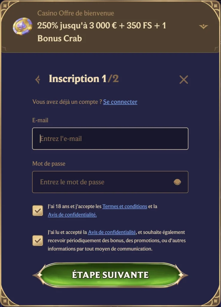 DivaSpin Casino fenêtre d'inscription