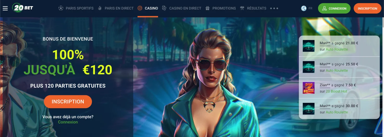Capture d'écran du lobby du casino 20Bet