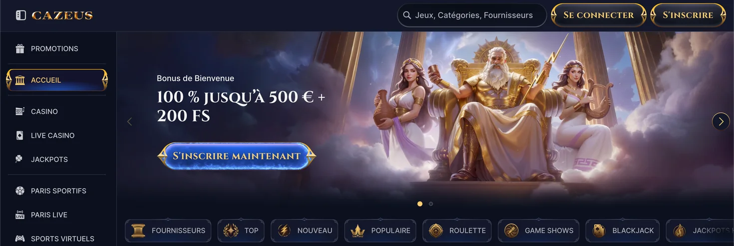 Page d'accueil du casino Cazeus