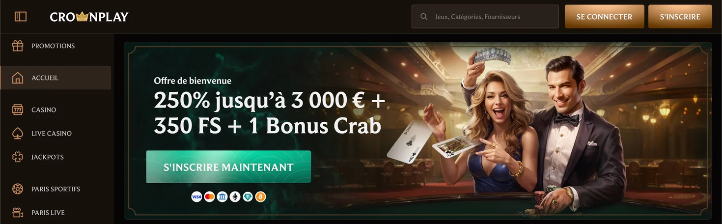 Page d'accueil du casino CrownPlay