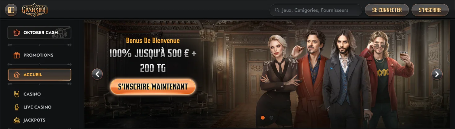 Capture d'écran du lobby du casino Gransino