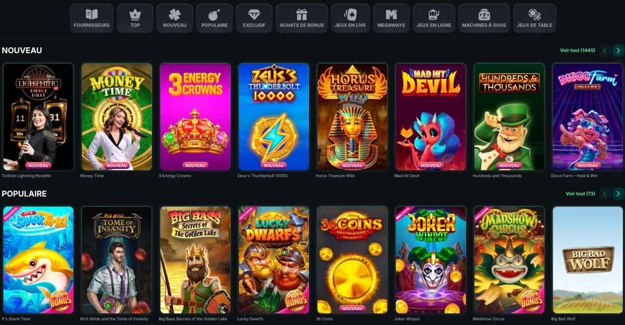 Kinbet Casino lobby des jeux