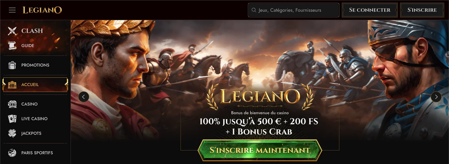 Capture d'écran du lobby du casino Legiano