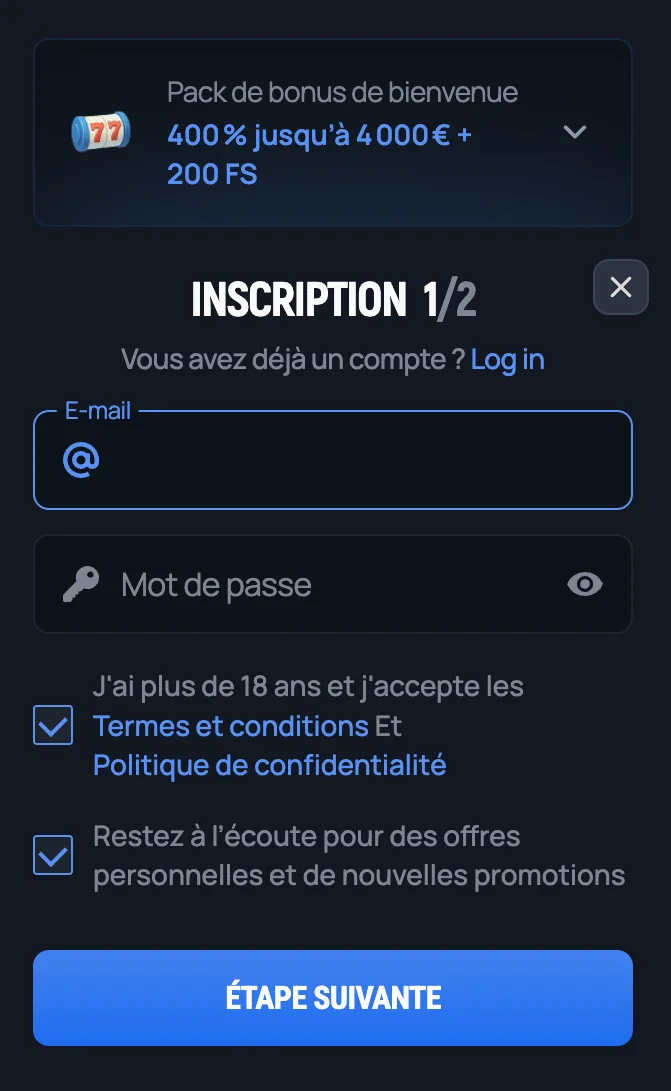 Processus d'inscription au Aerobet