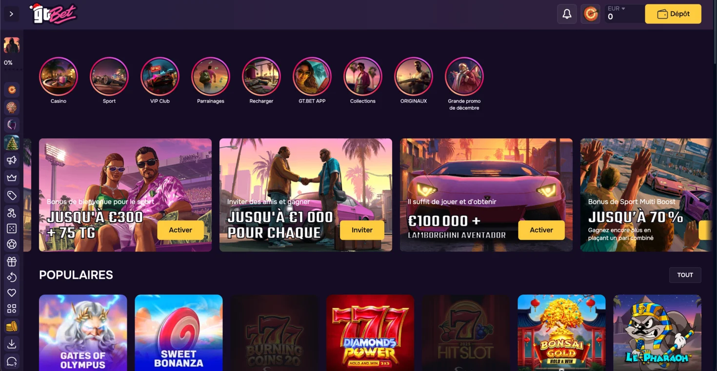 GTbet Casino page principale