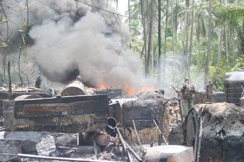 Military dismantles illegal refineries in Rivers, Delta