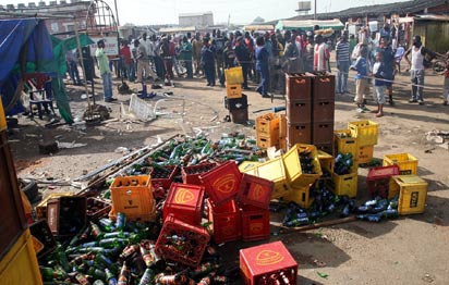 The scene of the bomb blast at International Market zuba, Niger State, where two people lost their lives. Photo : Gbemiga Olamikan