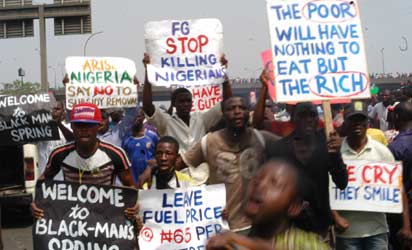 Protester at Ojota Area in Lagos , during the occupy Nigeria Protest over the Subsidy Removal by Federal Govt, on Wednesday 11-1-2012, PHOTO; Kehinde Gbadamosi