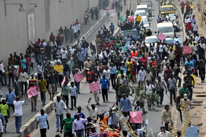 File photo: Protesters along Ikorodu road, Lagos