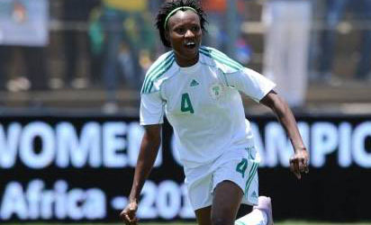 Nkwocha celebrates her winning goal yesterday