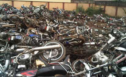 Crushed motorbikes