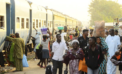 Travellers for the Osun state free ride to Osogbo in Lagos, yesterday.