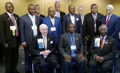 Seated in the middle is Sir Emeka Offor and a cross-section of Nigerian contingent and executives of Rotary International at the conference in Lisbon Portugal . Photo Emeka Aginam