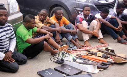 A Cross section of suspected armed robbers yesterday at the Rivers state Police Command headquarters in Port Harcourt during the parade of suspects by the Police Command. Photo: Nwankpa Chijioke
