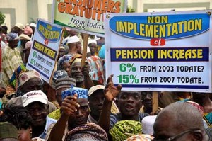 Pix: A Protest by Nigeria Union of Pensioners, Lagos state, on non payment of Pensioners arrears and gratuities by Lagos state Government, at Lagos House, Alausa, Ikeja. Photo: Bunmi Azeez