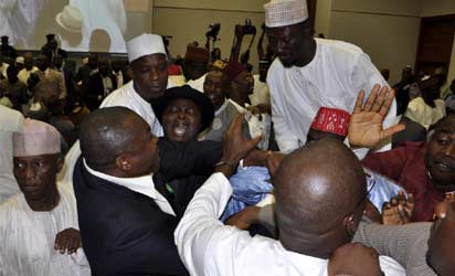 Fight at National Assembly Tuesday. Photo by Gbemiga Olamikan