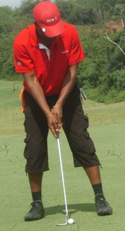 SET TO PUTT....Frank Ezenwah about to putt at the Ist Smokin Hills golf tournament in Ilara-Mokin, Ondo State on September 21. PHOTO; Kehinde Gbadamosi  