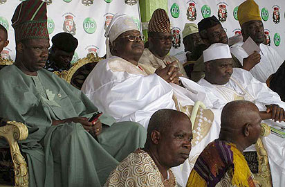 From Left: Gov Amosun, Awujale, Oba Adetona and Speaker Tambuwal at the event.