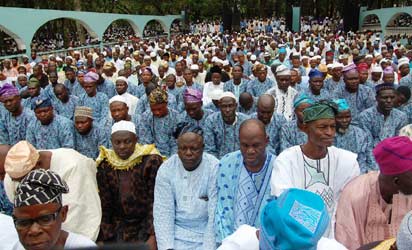 A cross section of Muslim faithful praying at the Agodi in Ibadan. Photo: Dare Fasube