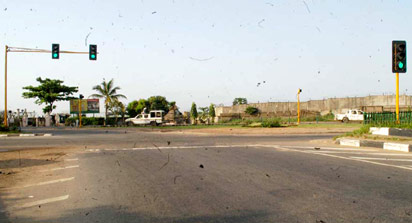 *The newly installed traffic signals under test run