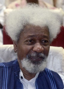 Nobel Prize laureate Wole Soyinka smiles during a lecture to celebrate his 80th birthday in Abeokuta on July 11, 2014. The lecture was organised by the National Association of Seadogs, also known as the Pyrate's Confraternity, founded in 1952 by Wole Soyinka, a student at the time, with six others members of the University College of Ibadan to combat tribalism and ethnic alignments on campus. AFP PHOTO
