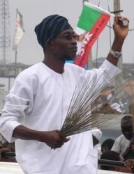 Gov. Rauf Aregbesola of Osun celebrating his re-election in Osogbo on Sunday