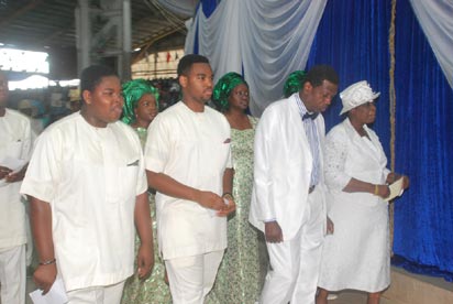 Pix from right Pastpr (Mrs) Folu Adeboye; Pastor Enoch Adeboye, General Overseer, Redeemed Christian Church of God and other members of the family dancingl during the Ordination of Pastors and Thanksgiving service to mark the end of the 62nd Convention of RCCG on sunday.  Photo Lamidi Bamidele