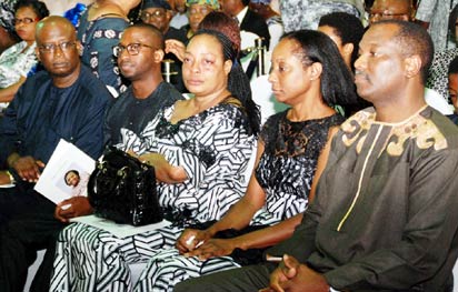 FOR ADADEVOH—From left: Mr Afolabi Cardoso, husband; Mr Bankole Cardoso, Son; Ms Ami Adadevoh, sister; Dr  Ama Adadevoh, sister and Mr Kodjo Adadevoh at The Night of Tributes held, yesterday, in Lagos to honour late Dr Ameyo Stella Adadevoh, the medical doctor that restrained Ebola index victim, Patrick Sawyer, from spreading the Ebola virus in the country. Photo: Lamidi Bamidele. 