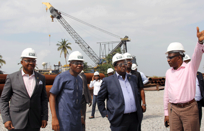rom left: Group Head Energy, First Bank Plc, Mr. Olalekan Adelekan; Chief Finance Officer, Chrome Group, Mr. Nixon Alanza; Group Managing Director/Chief Executive Officer, First Bank, Mr. Olabisi Onasanya; and Project Manager Kaztec Engineering Ltd, a subsidiary of Chrome Group, Mr. Kingsley Nnodu, when the First Bank team visited Chrome’s Fabrication Yard at the Snake Island, in Lagos.