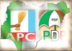 PDP APC logo APC, PDP trade words on Ekiti employment forms