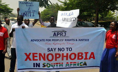 Xenophobic Attacks:Nigerians protesting against xenophobic attacks in South Africa at the South African High Commission, in Abuja, yesterday. Photos: Gbemiga Olamikan.