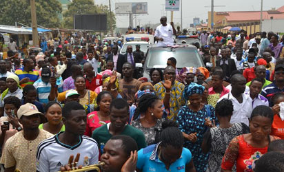 Ekiti State Governor, Ayo Fayose during a victory rally in Ado Ekiti today after the Supreme Court had affirmed his election