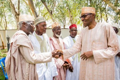 Buhari received some of his old classmates; the 1953 intakes of Katsina Middle School.